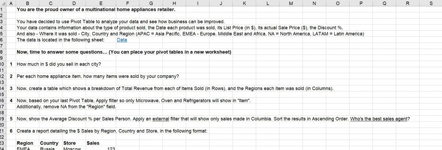 Pivot Table Excel Practice Online